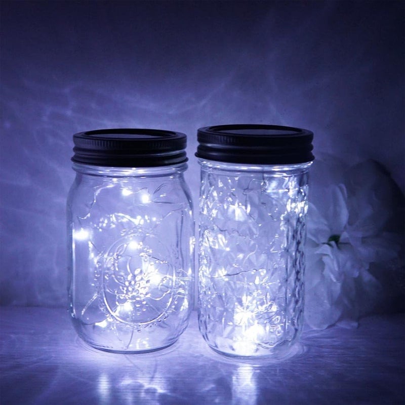 Miaro 6 Pack Mason Jar Lights, 20 LED Solar Cold White Fairy String Lights Lids Insert for Garden Deck Patio Party Wedding Christmas Decorative Lighting Fit for Regular Mouth Jars - Image 4